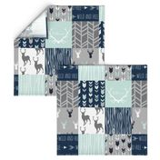 Patchwork Deer in White, mint,navy, grey-