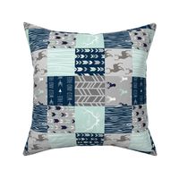 3" Rotated Patchwork Deer in mint, navy and grey
