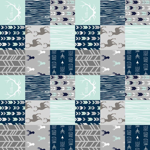 3" Rotated Patchwork Deer in mint, navy and grey