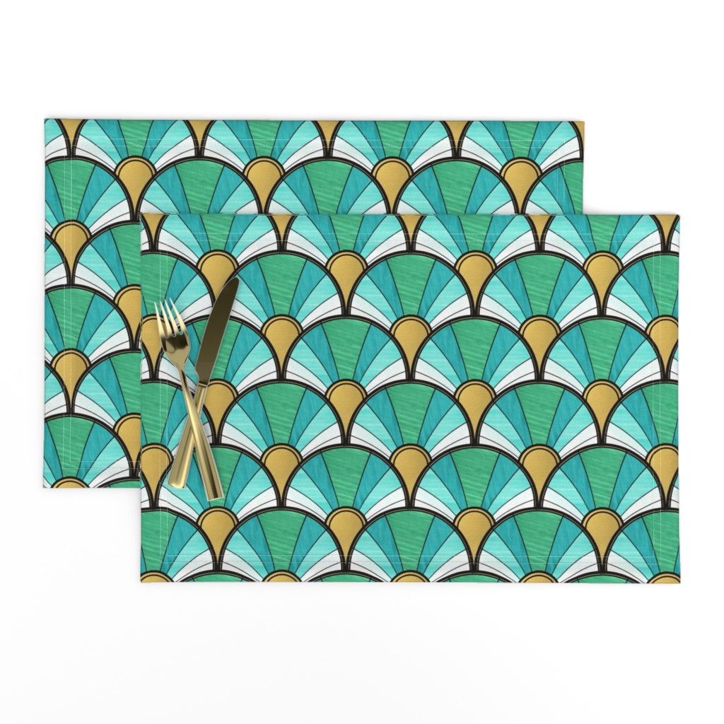 Art Deco Fan in Green Ombre and Gold