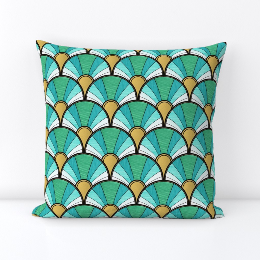 Art Deco Fan in Green Ombre and Gold