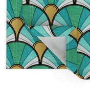 Art Deco Fan in Green Ombre and Gold