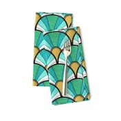 Art Deco Fan in Green Ombre and Gold