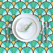 Art Deco Fan in Green Ombre and Gold