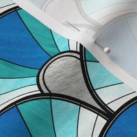 Flowing Art Deco Fan in Blue and Green