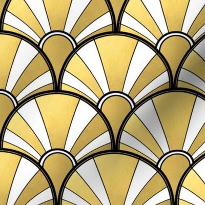 Art Deco Fan in Gold, White and Black.