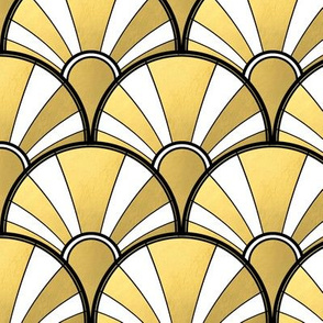 Art Deco Fan in Gold, White and Black.