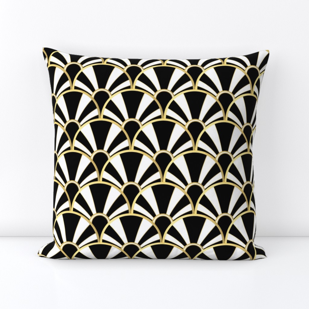 Art Deco Fan in Black, White and Gold