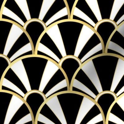 Art Deco Fan in Black, White and Gold