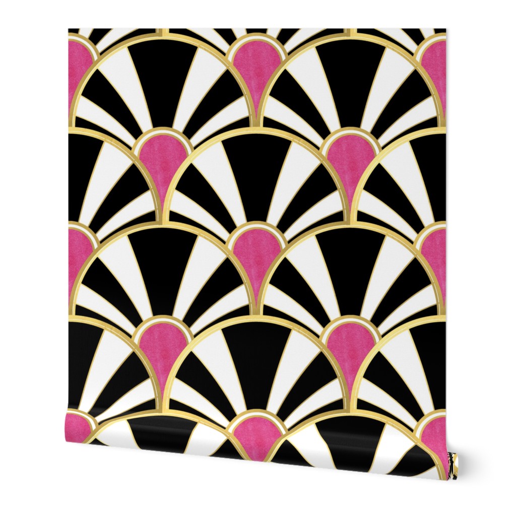 Art Deco Fan in Black, White and Magenta