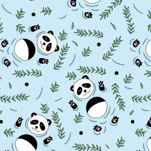 Swimming pandas blue