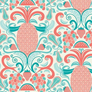 Ambrosia - Fruit Damask Pineapple Coral Aqua Cream