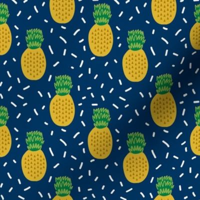 pineapple fabric navy tropical summer fruit fabric