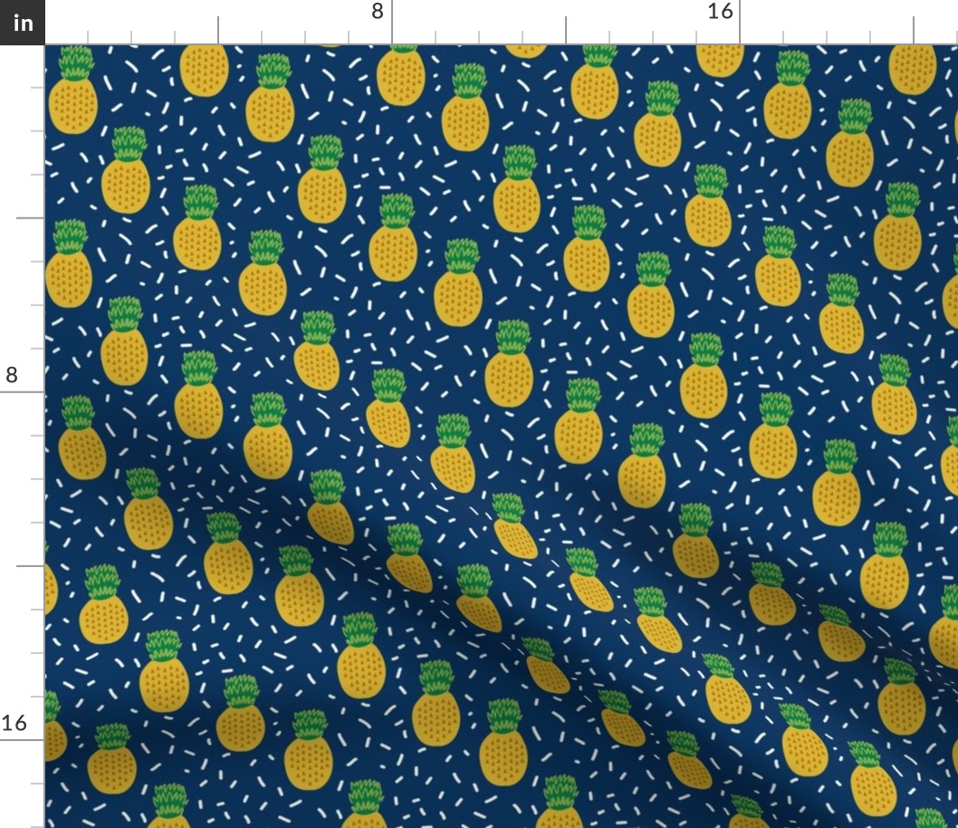 pineapple fabric navy tropical summer fruit fabric