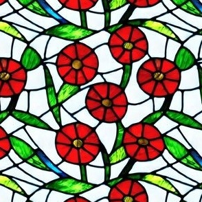 Red Flower Garden  Stained Glass