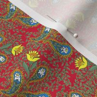 Allover Floral Paisley Yellow on Red