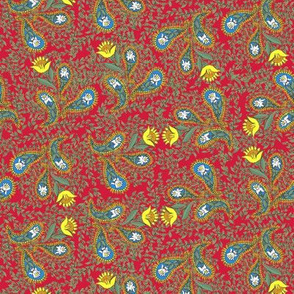 Allover Floral Paisley Yellow on Red