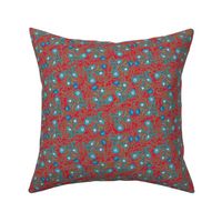 Allover Floral Paisley Turquoise on Red