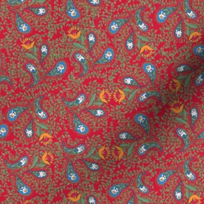 Allover Floral Paisley Red on Red