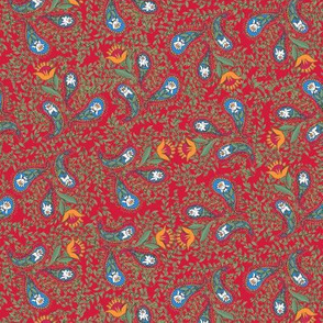 Allover Floral Paisley Red on Red