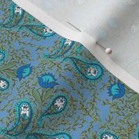 Allover Floral Paisley Turquoise on Blue