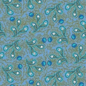 Allover Floral Paisley Turquoise on Blue