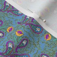 Allover Floral Paisley Purple on Blue