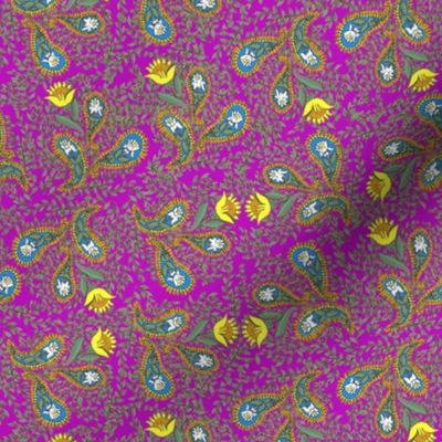 Allover Floral Paisley Yellow on Purple