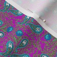 Allover Floral Paisley Turquoise on Purple