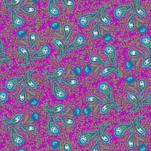 Allover Floral Paisley Turquoise on Purple