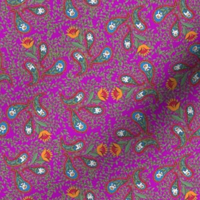 Allover Floral Paisley Red on Purple