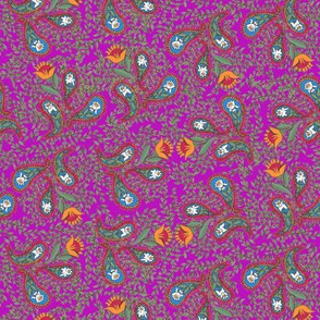 Allover Floral Paisley Red on Purple