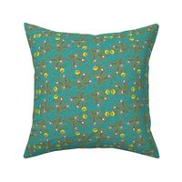 Allover Floral Paisley Yellow on Turquoise