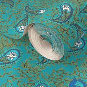 Allover Floral Paisley Turquoise on Turquoise