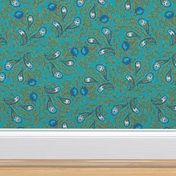 Allover Floral Paisley Turquoise on Turquoise