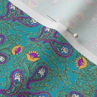 Allover Floral Paisley Purple on Turquoise