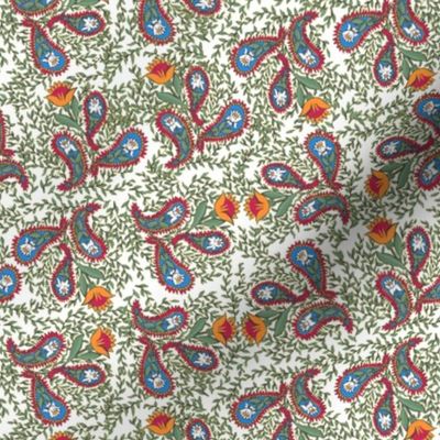 Allover Floral Paisley Red on White