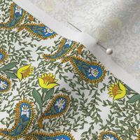 Allover Floral Paisley Yellow on White