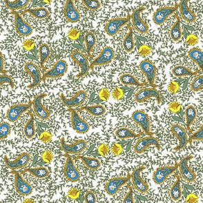 Allover Floral Paisley Yellow on White