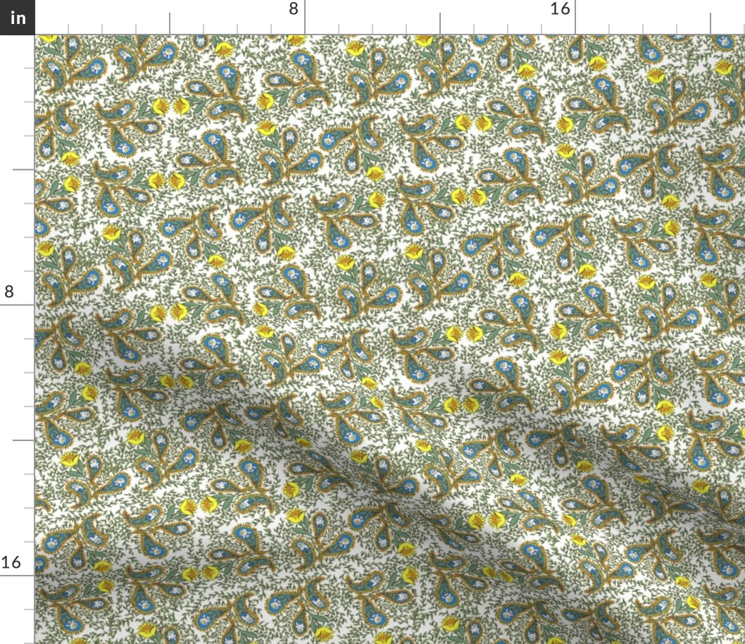 Allover Floral Paisley Yellow on White
