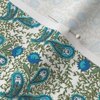 Allover Floral Paisley Turquoise on White