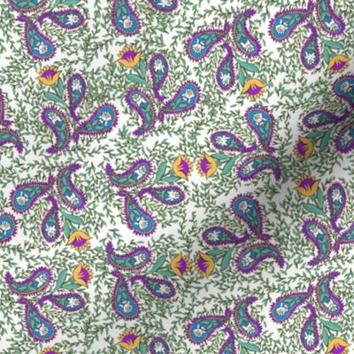 Allover Floral Paisley Purple on White