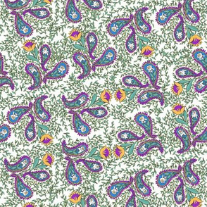 Allover Floral Paisley Purple on White