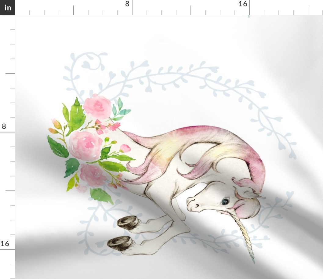 21"x18" / 4 to 1 Yard / Sweet Floral Unicorn
