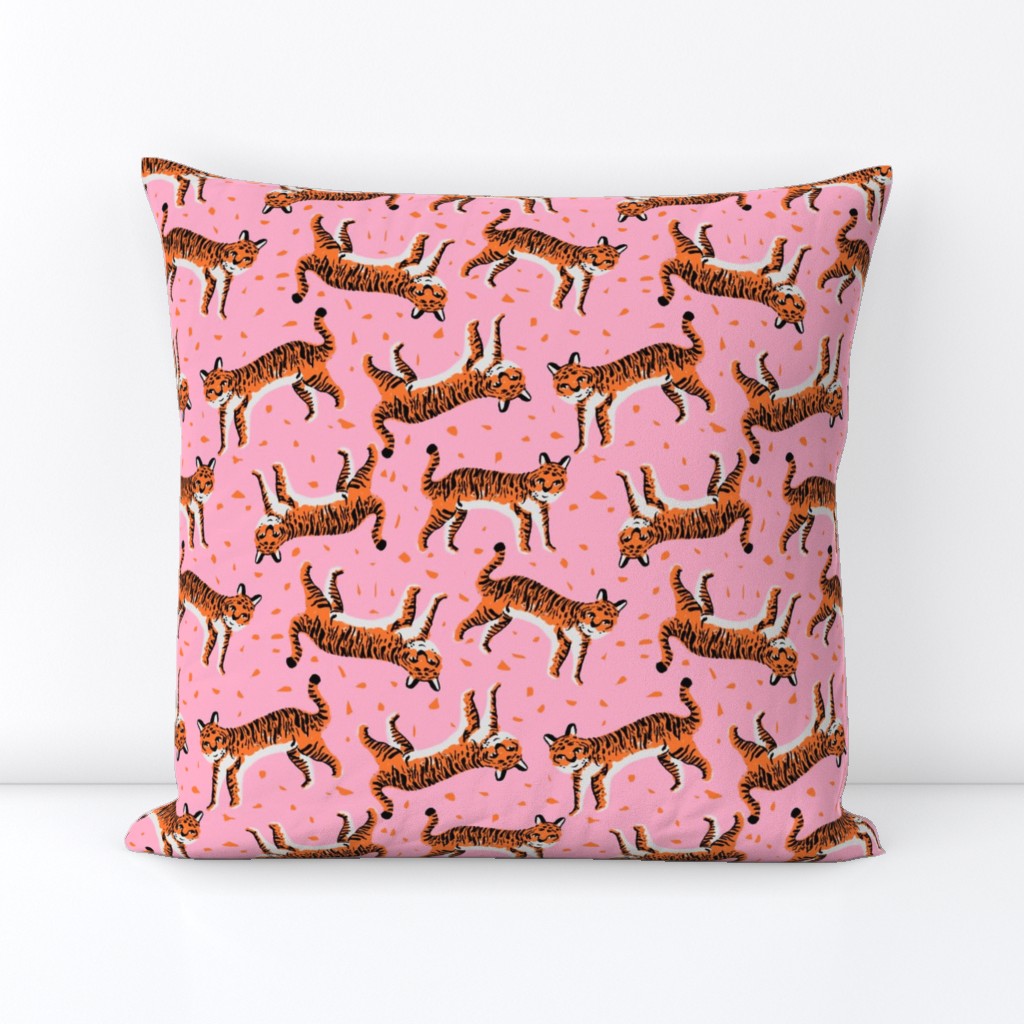 tigers fabric // tiger animal safari fabric andrea lauren - pink and orange