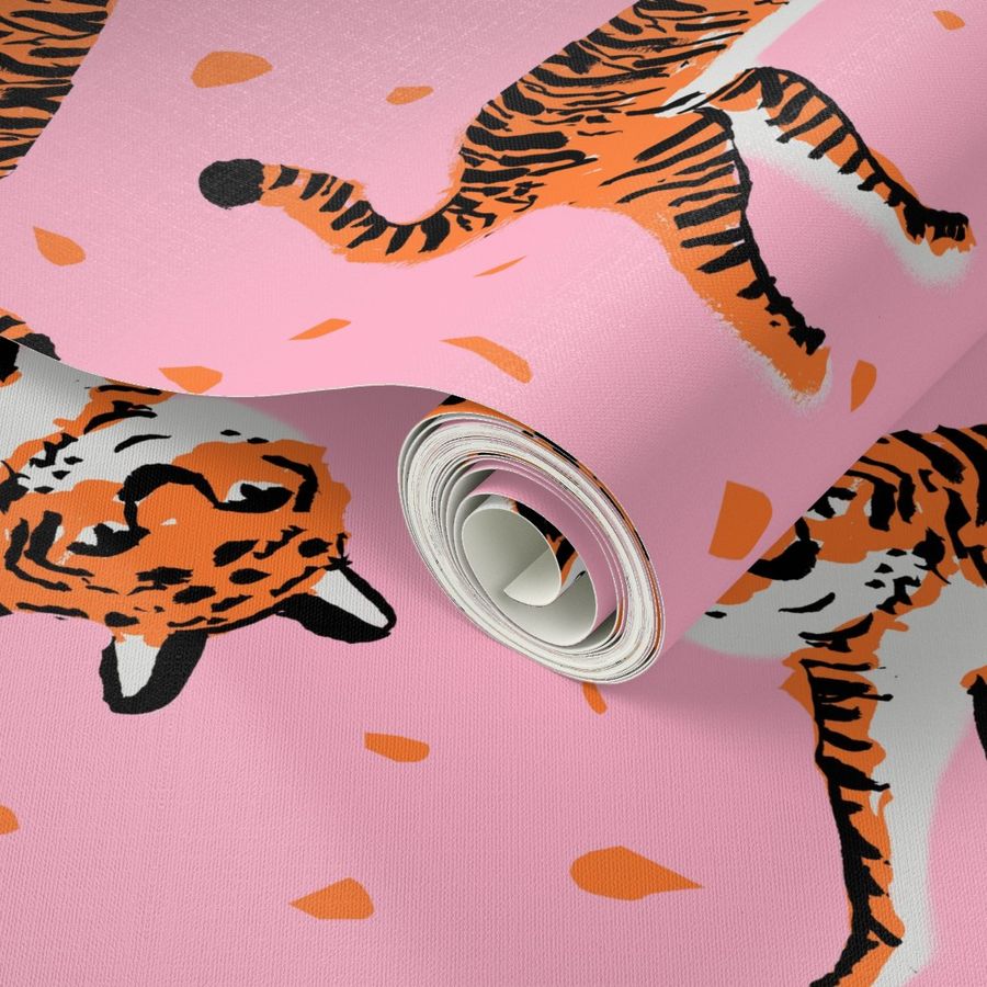 tigers fabric // tiger animal safari fabric andrea lauren - pink and orange