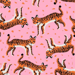 tigers fabric // tiger animal safari fabric andrea lauren - pink and orange