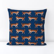 tiger fabric // tigers animals safari fabric - navy and orange