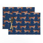 tiger fabric // tigers animals safari fabric - navy and orange