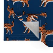 tiger fabric // tigers animals safari fabric - navy and orange